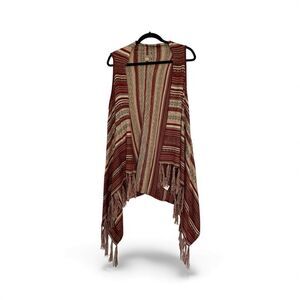 Energe Sleeveless Boho Fringed Cardigan Shawl Vest Sweater Women's Small